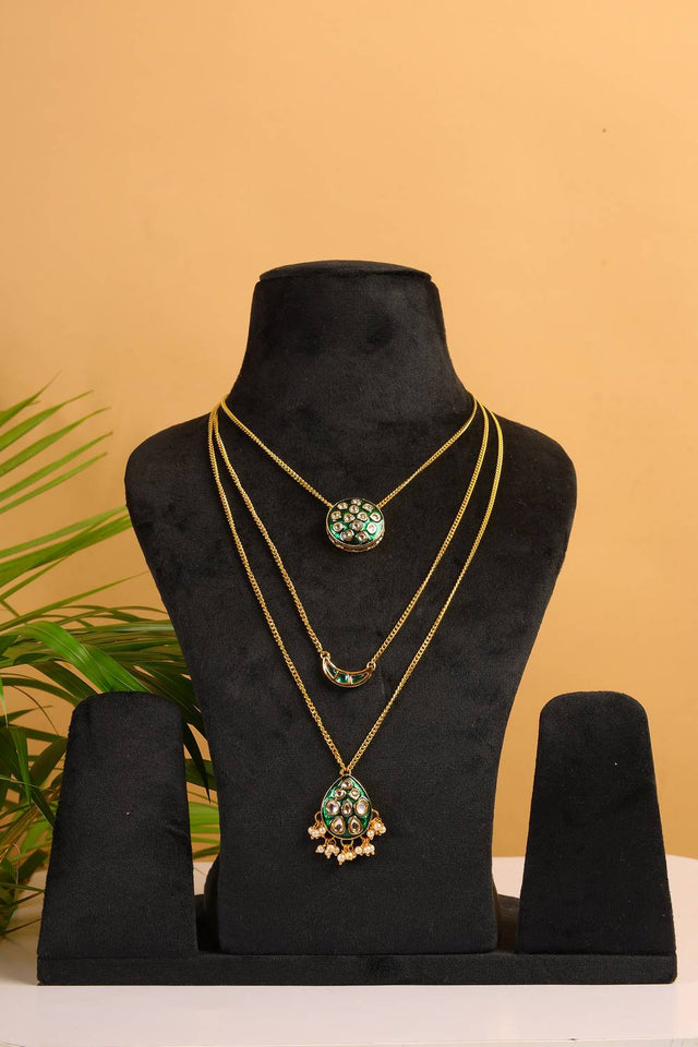 Green Multi Layered Green Alloy Necklace