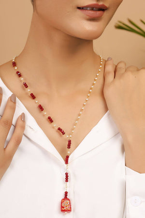 Red Red And Pearl Beaded Necklace