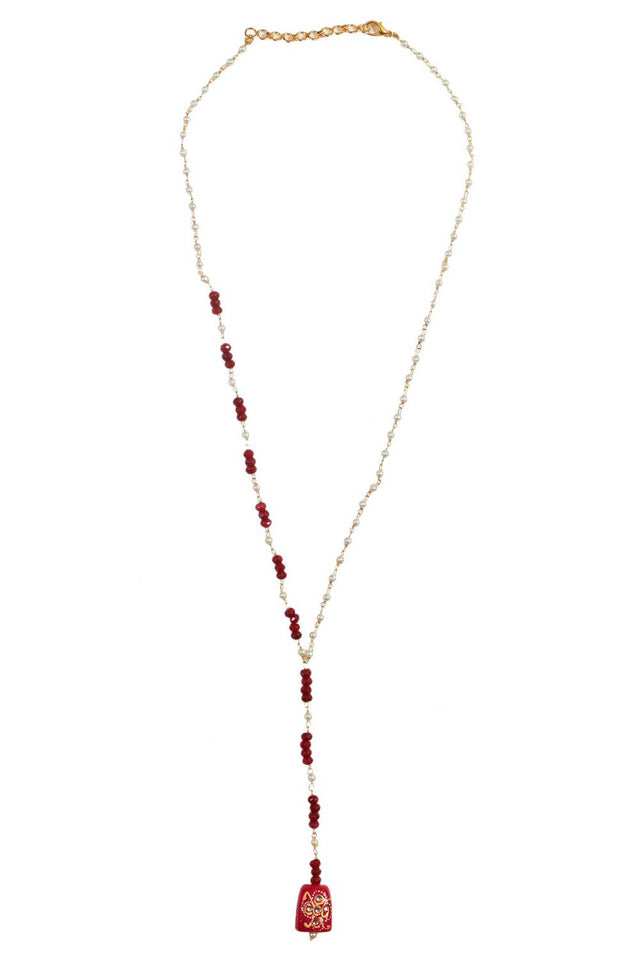 Red Red And Pearl Beaded Necklace