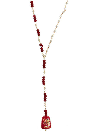 Red Red And Pearl Beaded Necklace