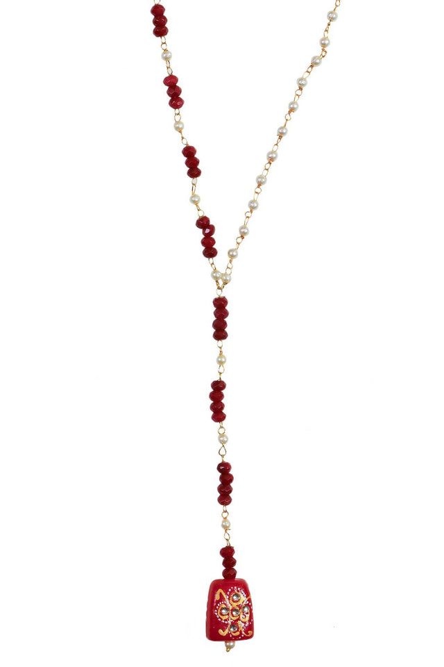 Red Red And Pearl Beaded Necklace