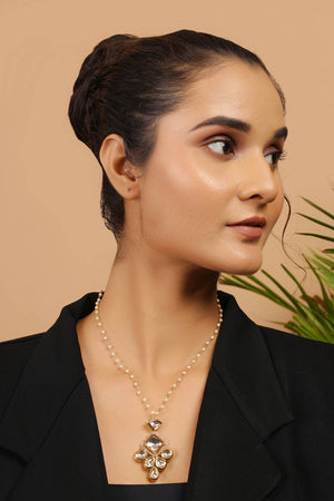 Golden Uncut Kundan Brass Polki Pearl Necklace