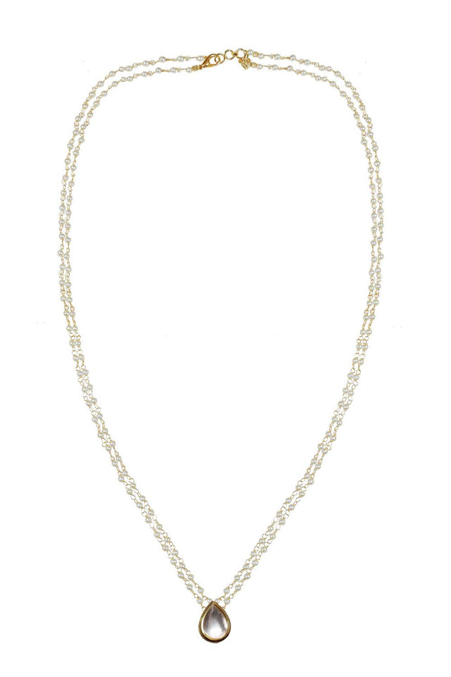 Golden Tear Drop Kundan Alloy Necklace With Pearls