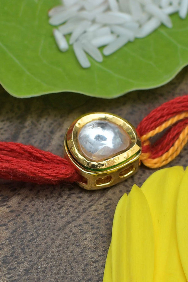 Red Yellow Gold Tone Kundan Rakhi