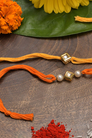 Kundan And Pearl Handmade Rakhi- Set Of 2