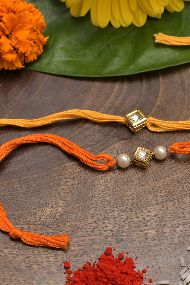 Kundan And Pearl Handmade Rakhi- Set Of 2