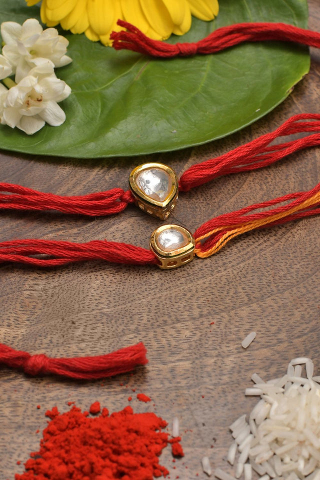 Kundan And Pearl Handmade Rakhi- Set Of 2