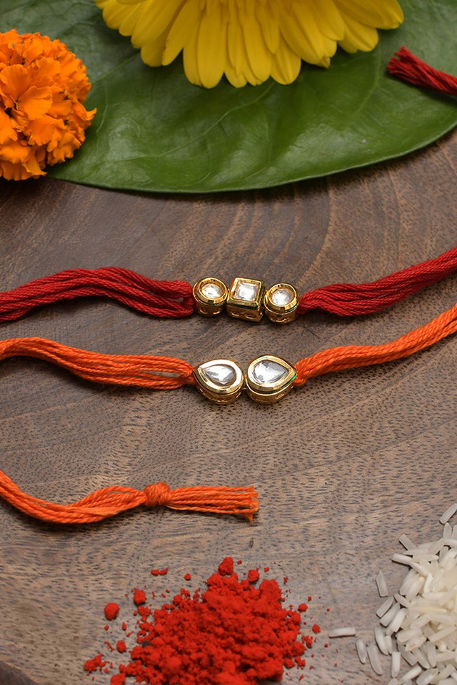 Kundan Gold Tone Kundan Rakhi - Set Of 2