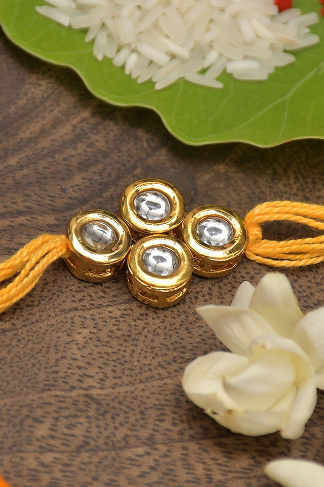 Yellow Gold Tone Kundan Rakhi