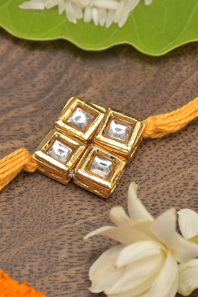 Yellow Gold Tone Kundan Rakhi