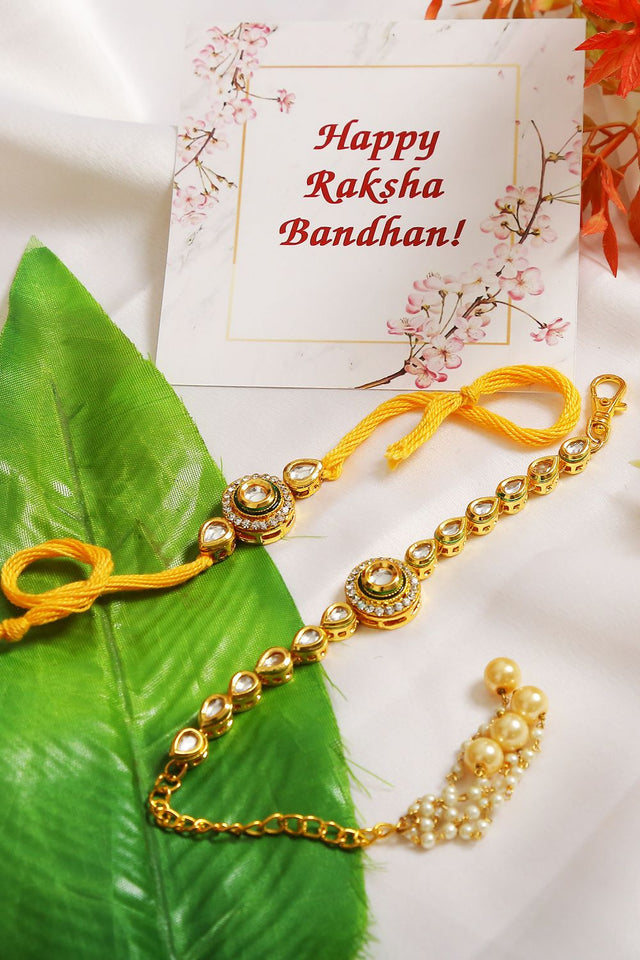 Handcrafted Kundan Rakhi & Lumba Set- Set Of 2