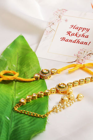 Handcrafted Kundan Rakhi & Lumba Set- Set Of 2