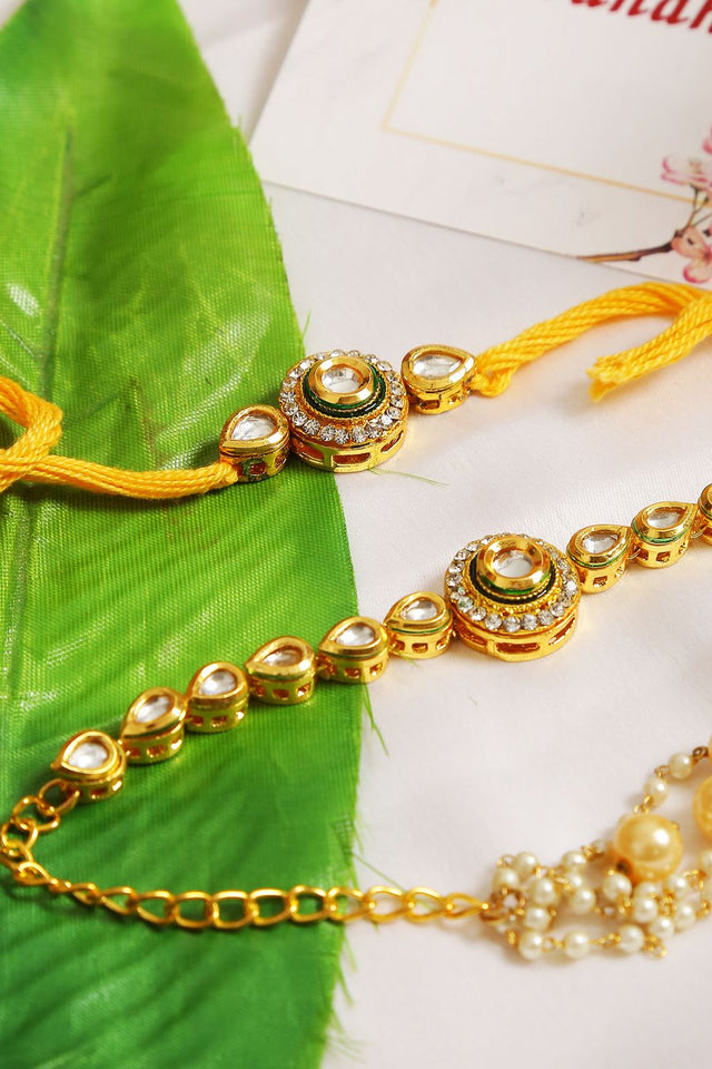Handcrafted Kundan Rakhi & Lumba Set- Set Of 2