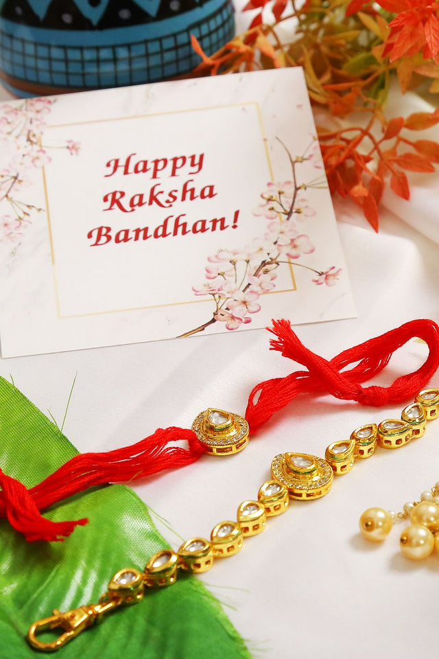 Handcrafted Kundan Rakhi & Lumba Set- Set Of 2