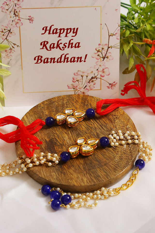 Handmade Kundan Rakhi & Lumba Set- Set Of 2