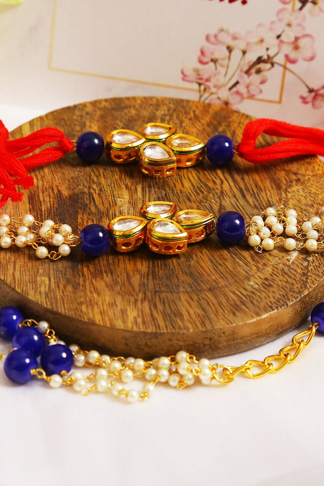 Handmade Kundan Rakhi & Lumba Set- Set Of 2
