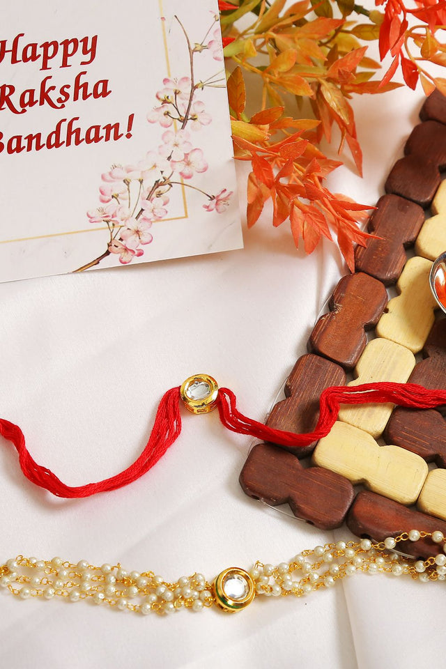 Handcrafted Floral Kundan Rakhi & Lumba Set-Set Of 2