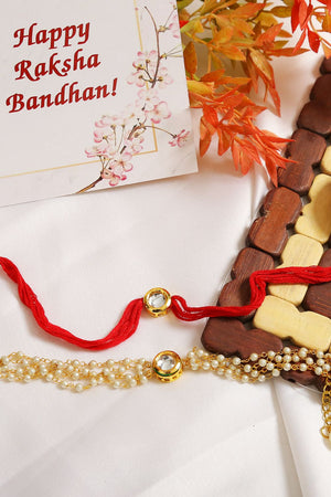 Handcrafted Floral Kundan Rakhi & Lumba Set-Set Of 2