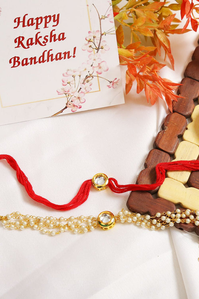 Handcrafted Floral Kundan Rakhi & Lumba Set-Set Of 2