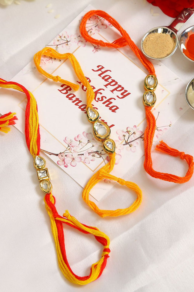 Kundan Handmade Rakhi- Set Of 3
