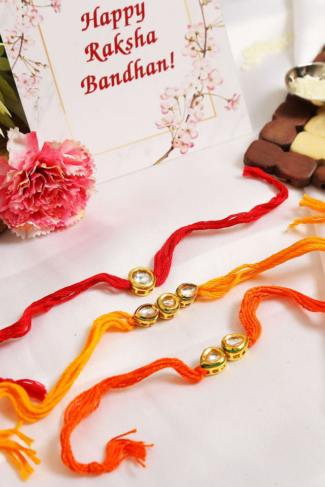 Kundan Handmade Rakhi- Set Of 3