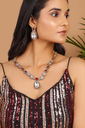 Multi-Color Brass Necklace And Earring Set