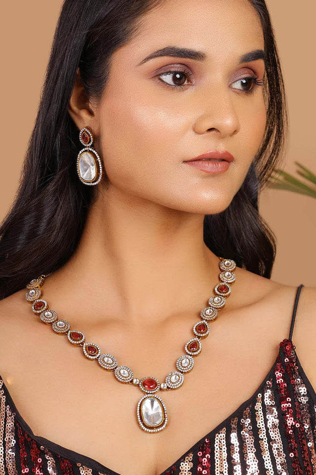 Multi-Color Brass Necklace And Earring Set