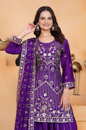Violet Sequin with Embroidered Chinon Sharara Suit Set