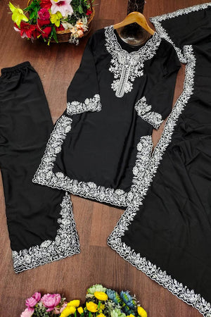 Black Embroidered Silk Palazzo Suits
