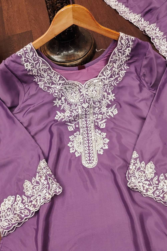 Lavender Embroidered Silk Palazzo Suits