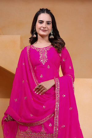 Pink Sequin with Embroidered Silk Sharara Suits