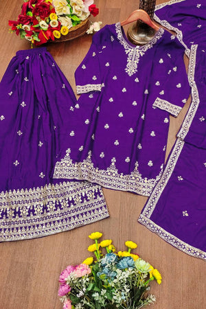 Violet Sequin with Embroidered Silk Sharara Suits