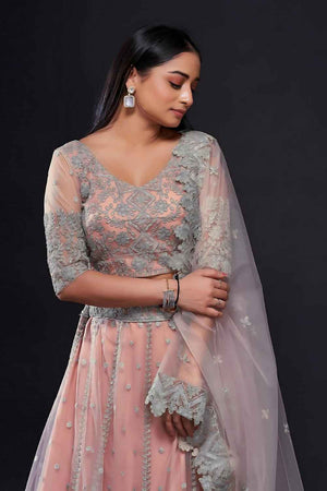 Light Pink Zari Net Lehenga (FF_Pink)