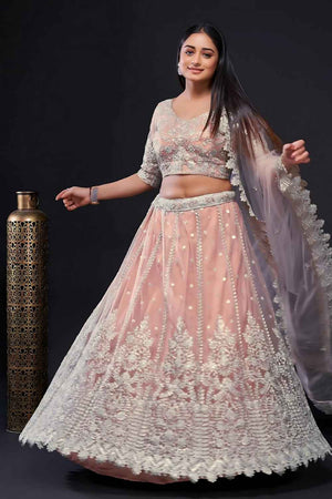 Light Pink Zari Net Lehenga (FF_Pink)