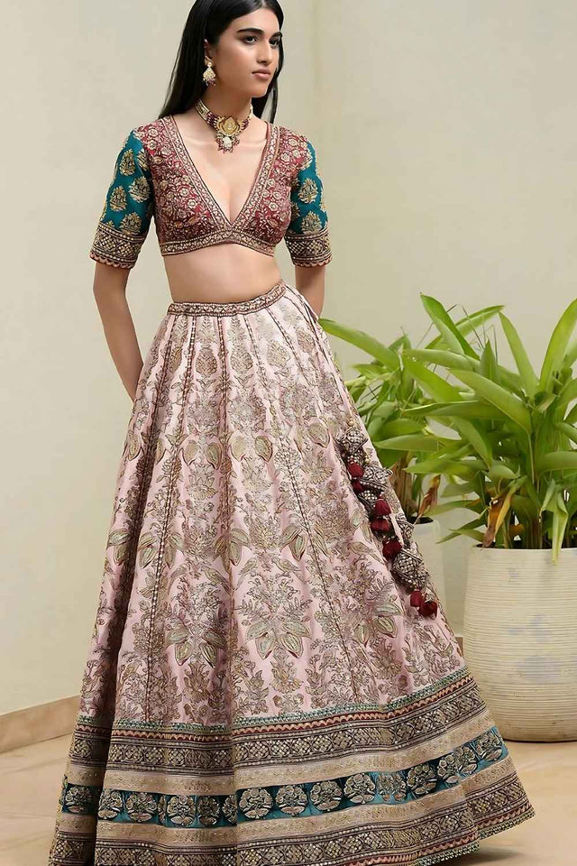 Pink Printed with Sequins Silk Lehenga (FF_multi)