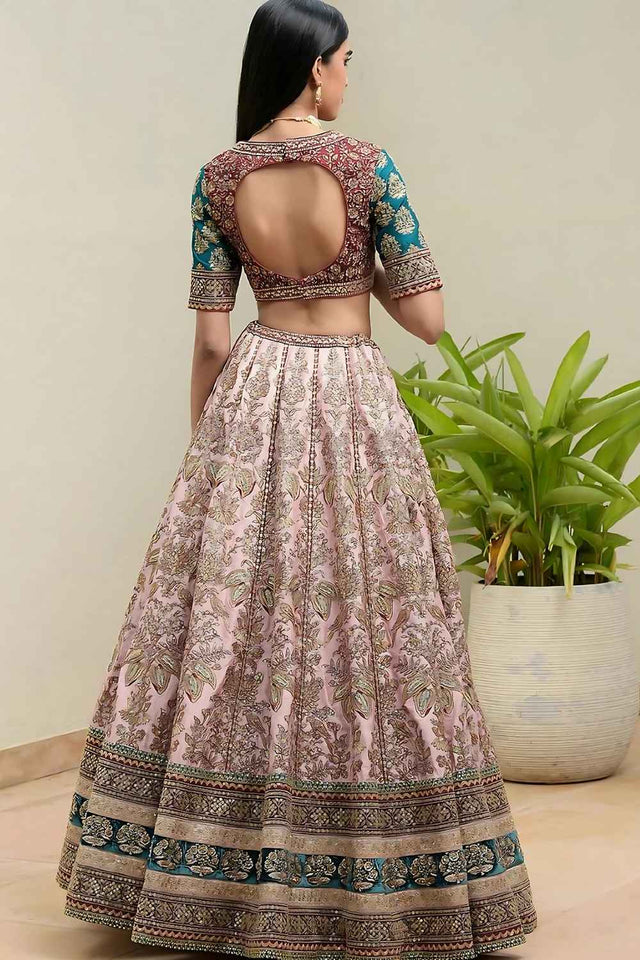 Pink Printed with Sequins Silk Lehenga (FF_multi)