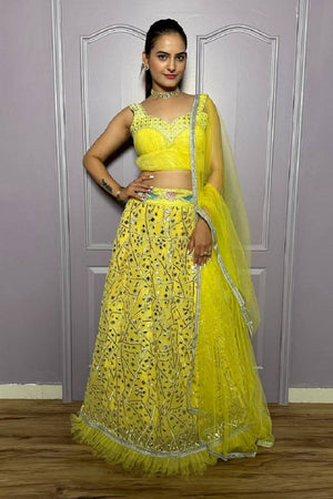 Yellow Embroidered Georgette Lehenga (FF_ylelw)