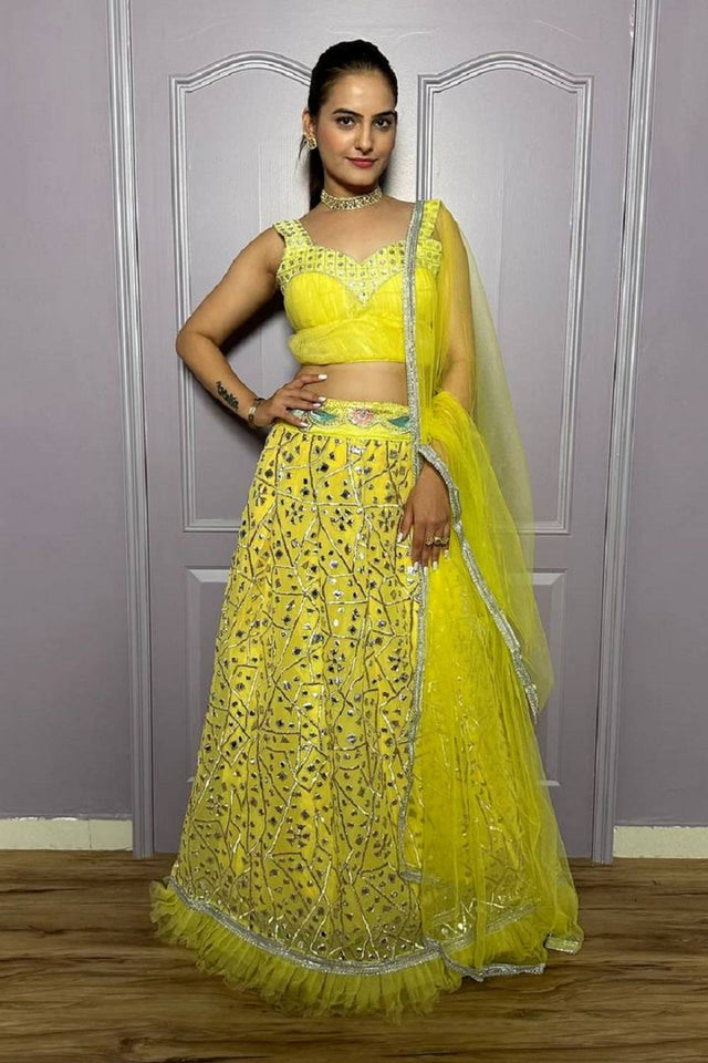 Yellow Embroidered Georgette Lehenga (FF_ylelw)