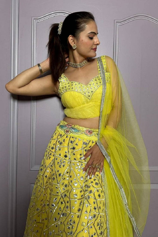 Yellow Embroidered Georgette Lehenga (FF_ylelw)