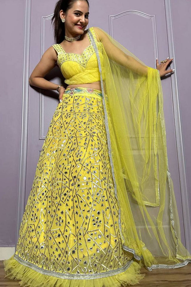 Yellow Embroidered Georgette Lehenga (FF_ylelw)