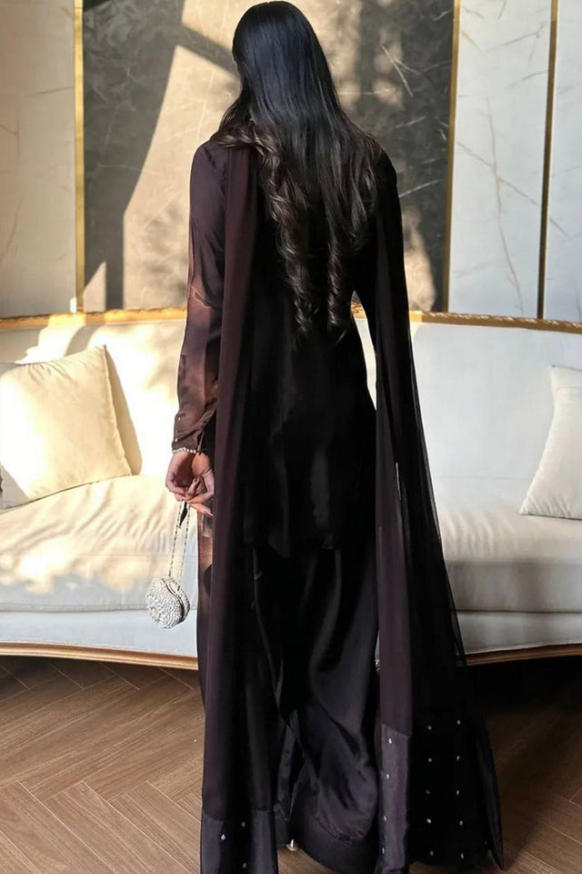 Brown Floral Embroidered Crepe Palazzo Suit (FN-1270-BROWN)