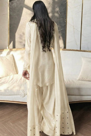 Cream Floral Embroidered Crepe Palazzo Suit (FN-1270-CREAM)