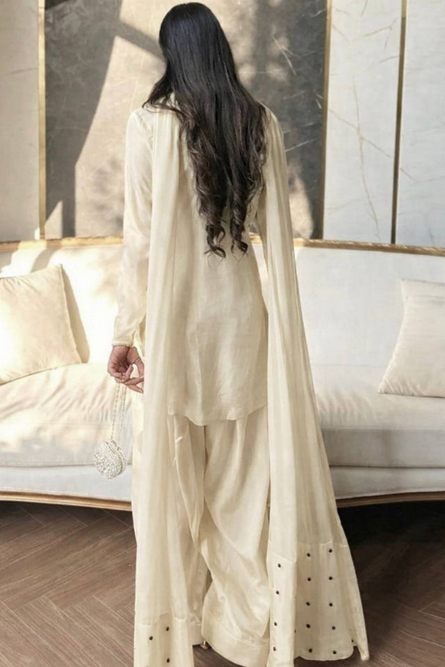 Cream Floral Embroidered Crepe Palazzo Suit (FN-1270-CREAM)