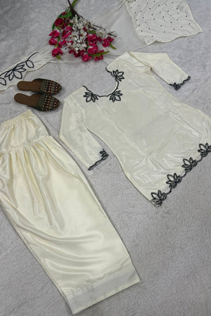 Cream Floral Embroidered Crepe Palazzo Suit (FN-1270-CREAM)