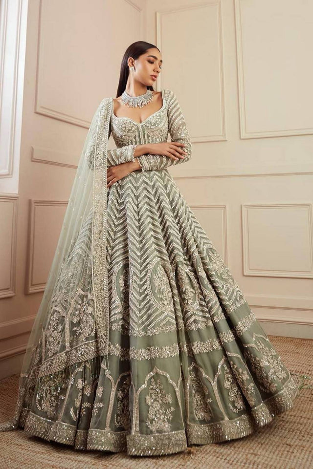 Multi Color Embroidered Georgette Lehenga