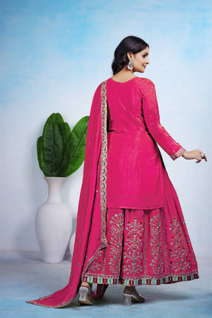 Pink Sequin with Embroidered Silk Sharara Suits