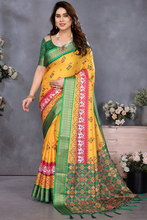 Yellow Printed Cotton Silk Saree (GAJANAND-YELLOW)
