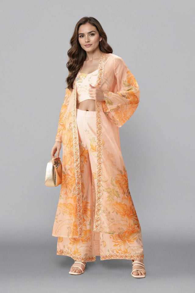 Off White Printed Polyester Co-Ord Set