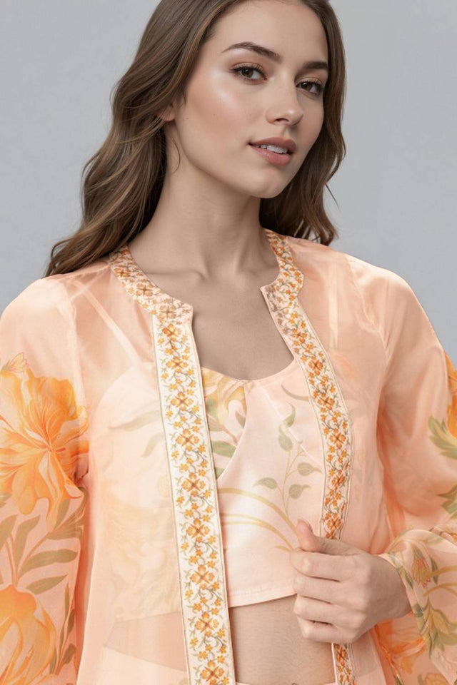 Off White Printed Polyester Co-Ord Set