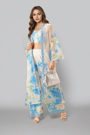 Off White Printed Polyester Co-Ord Set